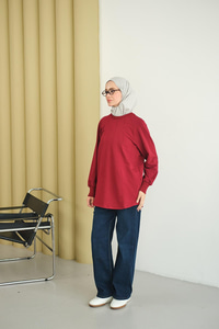 Dikiş Detaylı Bisiklet Yaka Sweat Bordo