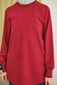 Dikiş Detaylı Bisiklet Yaka Sweat Bordo