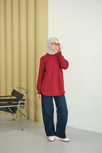 Dikiş Detaylı Bisiklet Yaka Sweat Bordo