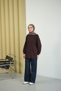 Dikiş Detaylı Bisiklet Yaka Sweat Kahverengi