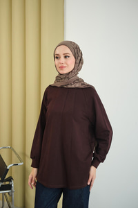 Dikiş Detaylı Bisiklet Yaka Sweat Kahverengi