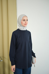 Dikiş Detaylı Bisiklet Yaka Sweat Lacivert