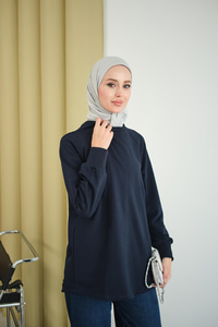 Dikiş Detaylı Bisiklet Yaka Sweat Lacivert