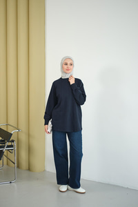 Dikiş Detaylı Bisiklet Yaka Sweat Lacivert