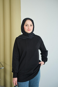 Dikiş Detaylı Bisiklet Yaka Sweat Siyah