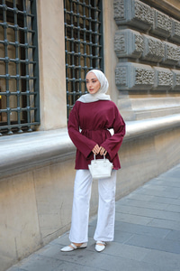 Dikiş Detaylı Yırtmaçlı Tunik Bordo