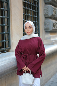 Dikiş Detaylı Yırtmaçlı Tunik Bordo