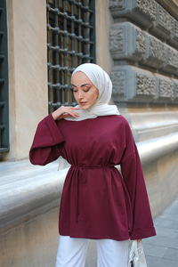 Dikiş Detaylı Yırtmaçlı Tunik Bordo