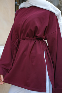 Dikiş Detaylı Yırtmaçlı Tunik Bordo