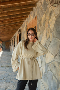 Dikiş Detaylı Yırtmaçlı Tunik Su Yeşil