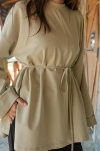 Dikiş Detaylı Yırtmaçlı Tunik Su Yeşil