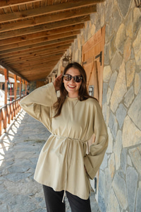 Dikiş Detaylı Yırtmaçlı Tunik Su Yeşil