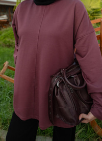 Dikiş Detaylı Yırtmaçlı Tunik Vişne Çürüğü