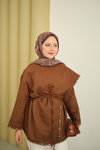 Dikişleri Deri Detay Ceket Kahverengi