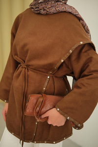 Dikişleri Deri Detay Ceket Kahverengi