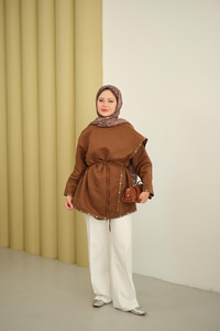 Dikişleri Deri Detay Ceket Kahverengi