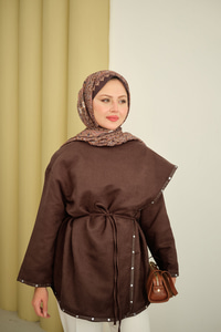 Dikişleri Deri Detay Ceket Kahverengi