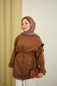 Dikişleri Deri Detay Ceket Kahverengi