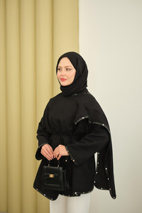 Dikişleri Deri Detay Ceket Siyah