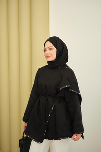 Dikişleri Deri Detay Ceket Siyah