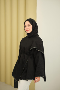 Dikişleri Deri Detay Ceket Siyah