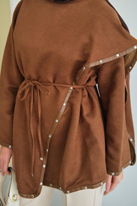 Dikişleri Deri Detay Ceket Taba