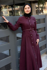 Dilimli Cupra Elbise Bordo