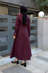 Dilimli Cupra Elbise Bordo