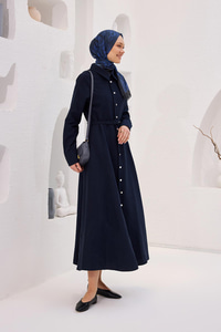 Dilimli Cupra Elbise Lacivert