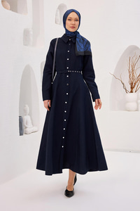 Dilimli Cupra Elbise Lacivert