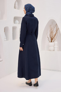 Dilimli Cupra Elbise Lacivert