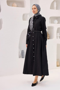 Dilimli Cupra Elbise Siyah