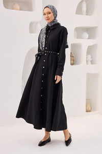 Dilimli Cupra Elbise Siyah