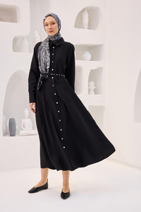 Dilimli Cupra Elbise Siyah