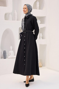 Dilimli Cupra Elbise Siyah