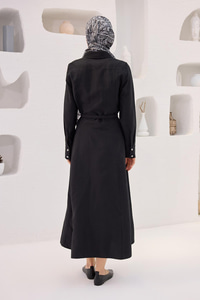 Dilimli Cupra Elbise Siyah