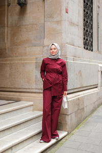 Dış Vatka Detaylı Şık Takım Bordo