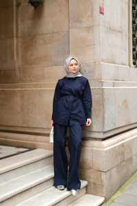 Dış Vatka Detaylı Şık Takım Lacivert