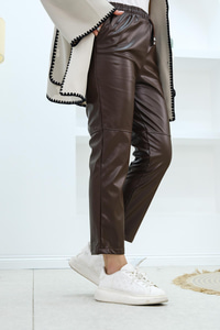 Dizi Dikişli Deri Pantolon Acı Kahve
