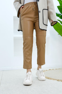 Dizi Dikişli Deri Pantolon Karamel