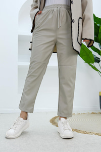 Dizi Dikişli Deri Pantolon Taş