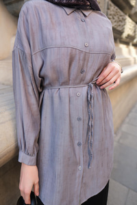 Dokulu Oversize Gömlek Mavi