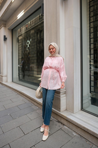 Dokulu Oversize Gömlek Pembe