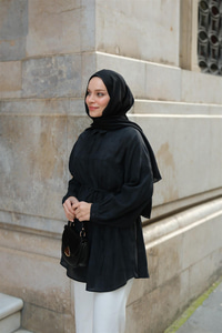 Dokulu Oversize Gömlek Siyah