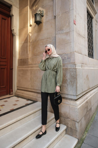 Dokulu Oversize Gömlek Yeşil