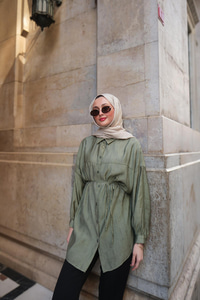 Dokulu Oversize Gömlek Yeşil