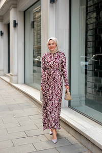 Dökümlü Viskon Elbise Bordo