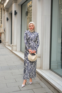 Dökümlü Viskon Elbise Lacivert