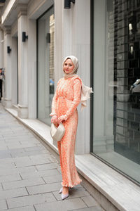 Dökümlü Viskon Elbise Somon