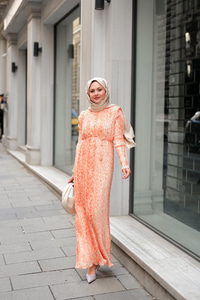 Dökümlü Viskon Elbise Somon